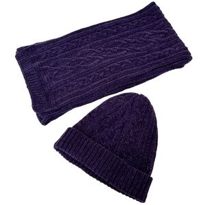 Purple Winter Knit Hat and Scarf Set